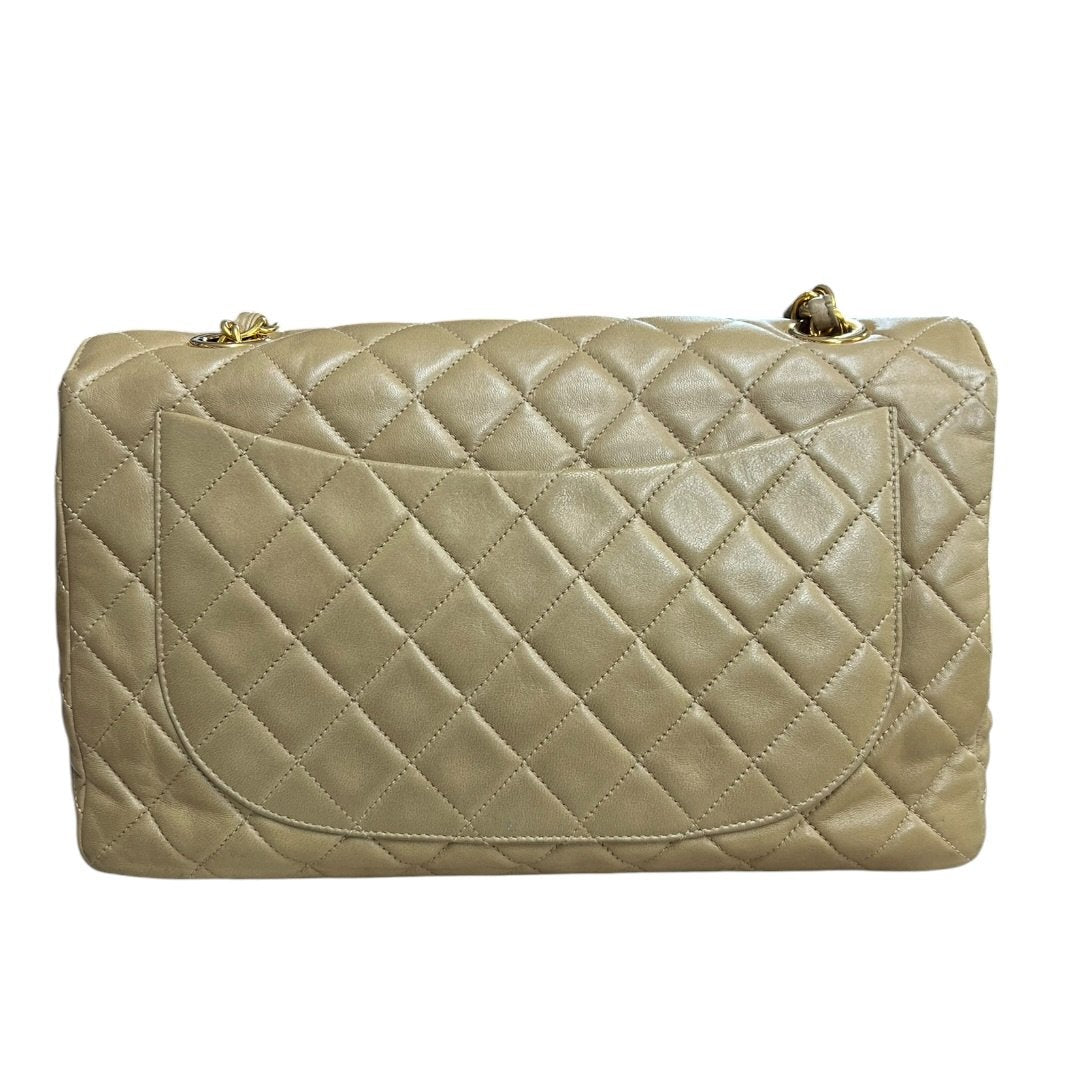 CHANEL Lambskin Classic Flap Bag Shoulder Bag Beige Gold Hardware CH2231