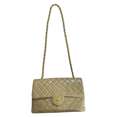 CHANEL Lambskin Classic Flap Bag Shoulder Bag Beige Gold Hardware CH2231