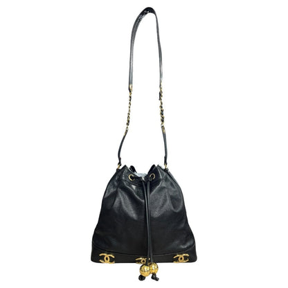 CHANEL Caviar Triple CC Drawstring Bucket Bag Shoulder Bag, Bucket Bag Black Gold Hardware CH2232