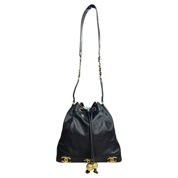 CHANEL Caviar Triple CC Drawstring Bucket Bag Shoulder Bag, Bucket Bag Black Gold Hardware CH2232