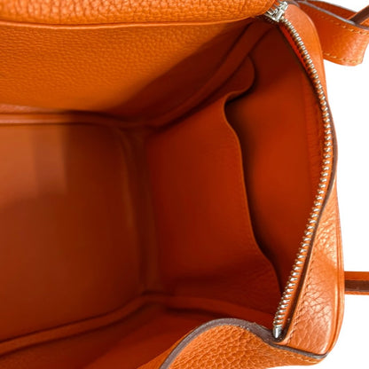 HERMES Clemence Lindy 30 Handbag Orange Silver Hardware HE483