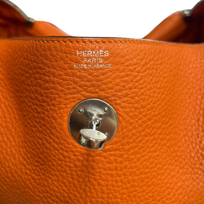 HERMES Clemence Lindy 30 Handbag Orange Silver Hardware HE483