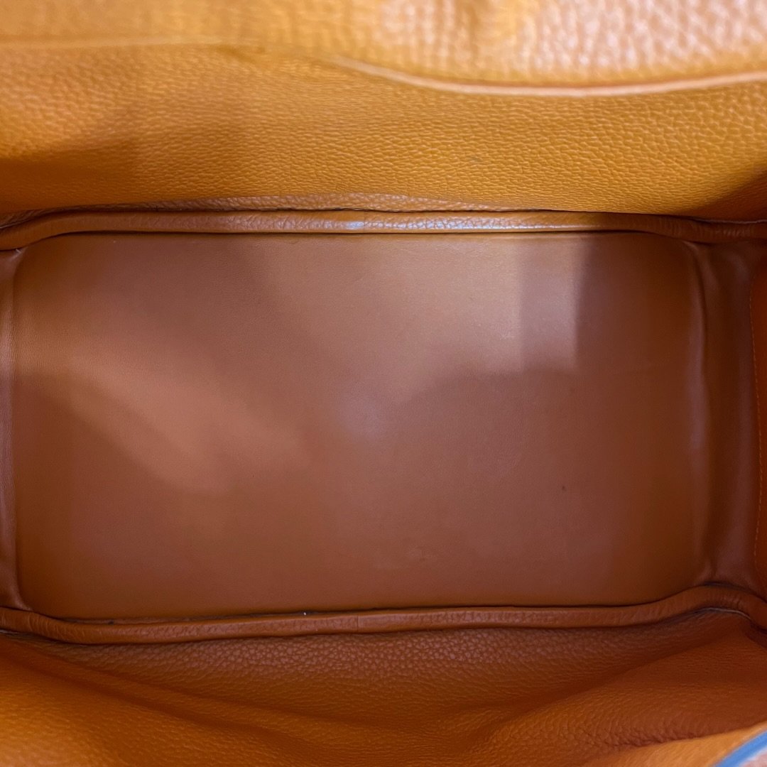 HERMES Clemence Lindy 30 Handbag Orange Silver Hardware HE483