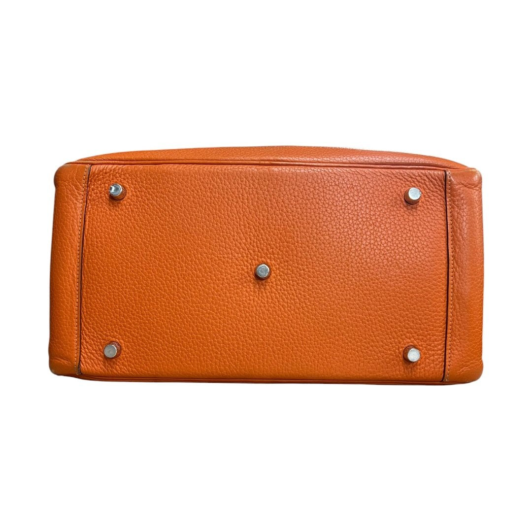 HERMES Clemence Lindy 30 Handbag Orange Silver Hardware HE483