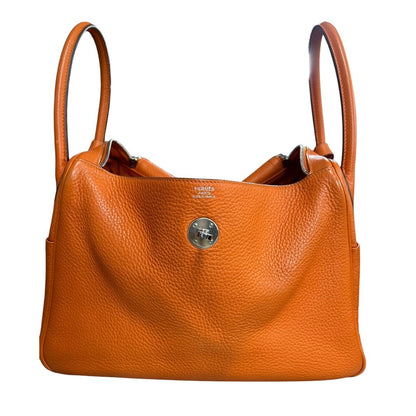 HERMES Clemence Lindy 30 Handbag Orange Silver Hardware HE483