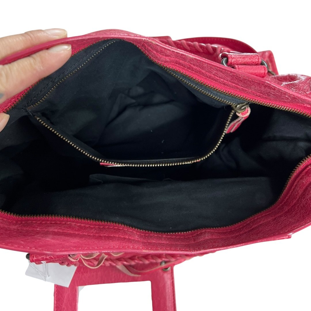 BALENCIAGA Lambskin City Handbag Fuchsia Black Hardware BA45