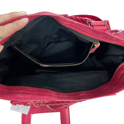 BALENCIAGA Lambskin City Handbag Fuchsia Black Hardware BA45