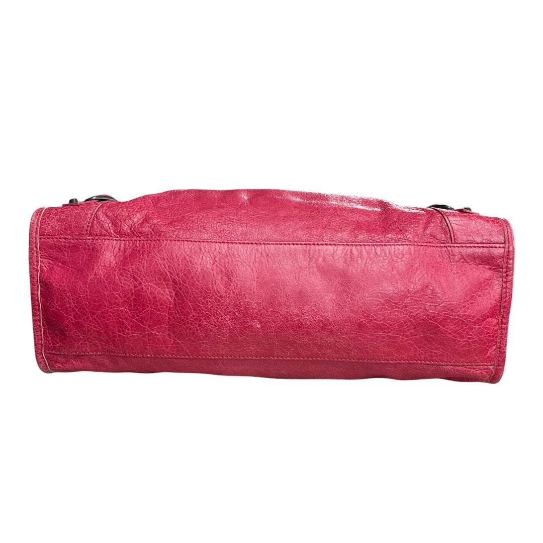 BALENCIAGA Lambskin City Handbag Fuchsia Black Hardware BA45