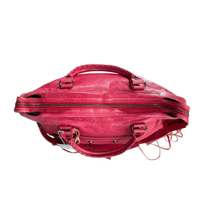 BALENCIAGA Lambskin City Handbag Fuchsia Black Hardware BA45