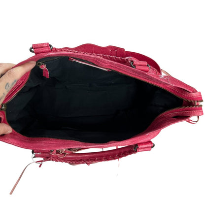 BALENCIAGA Lambskin City Handbag Fuchsia Black Hardware BA45