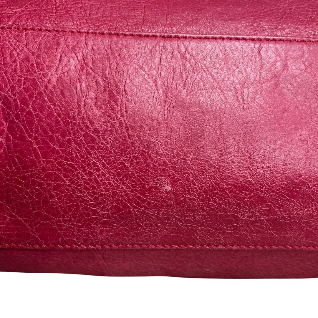 BALENCIAGA Lambskin City Handbag Fuchsia Black Hardware BA45