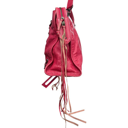 BALENCIAGA Lambskin City Handbag Fuchsia Black Hardware BA45
