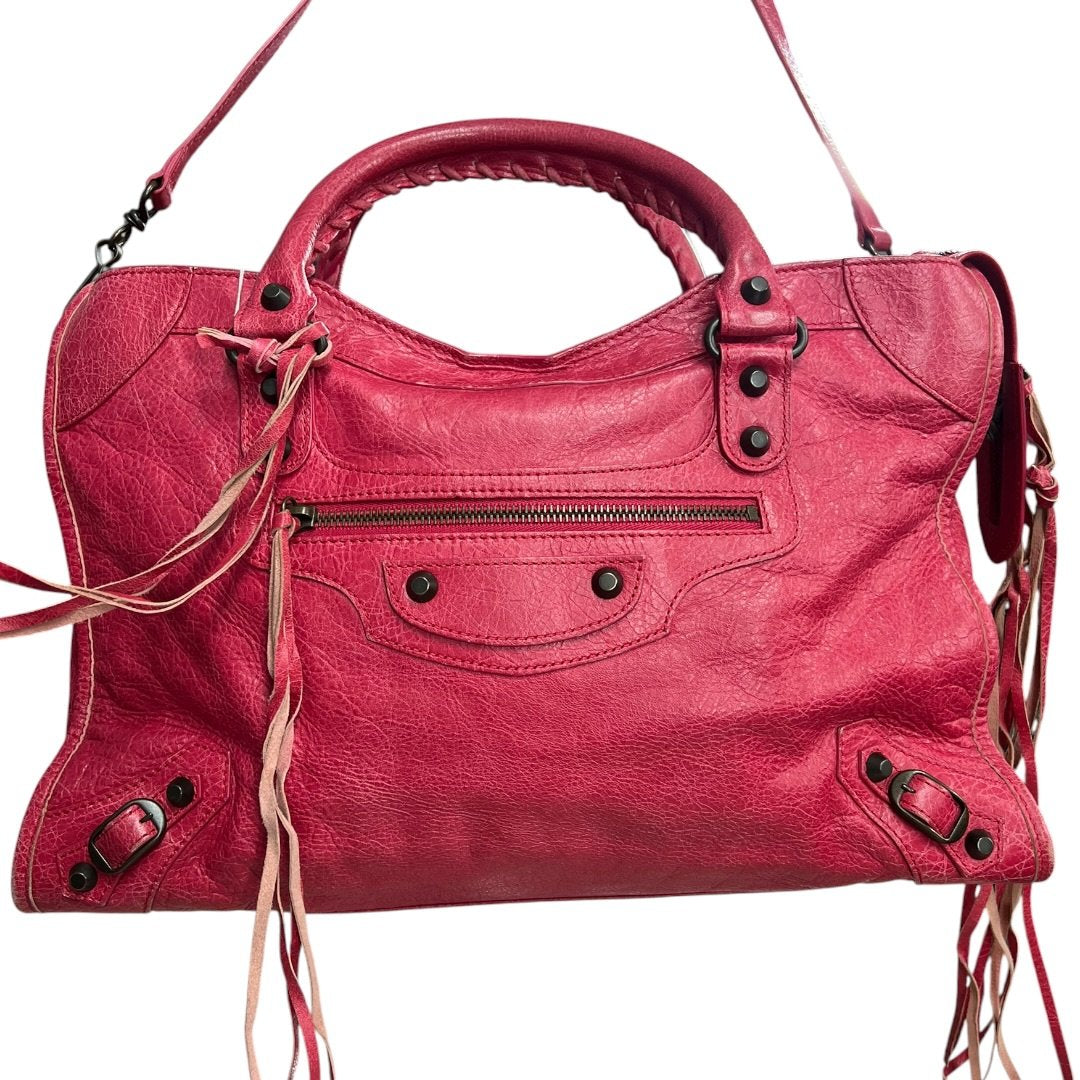 BALENCIAGA Lambskin City Handbag Fuchsia Black Hardware BA45