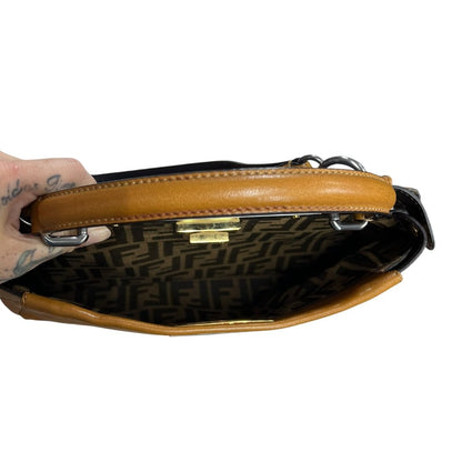 FENDI Grained Leather Frame Handbag Handbag Tan Mixed-tone Hardware FE396