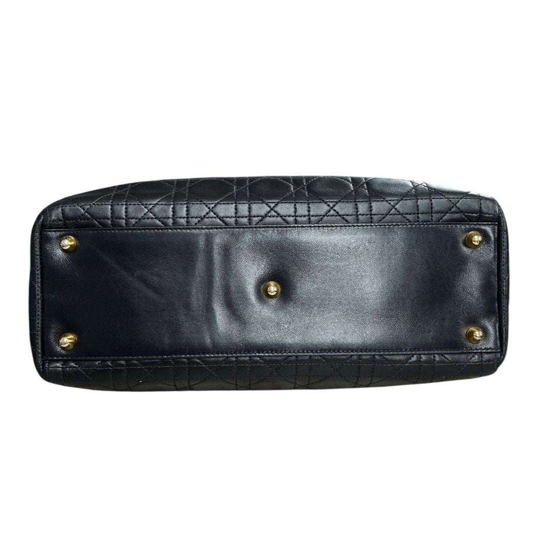 DIOR Leather Lady Dior Handbag Black Gold Hardware Ch2227