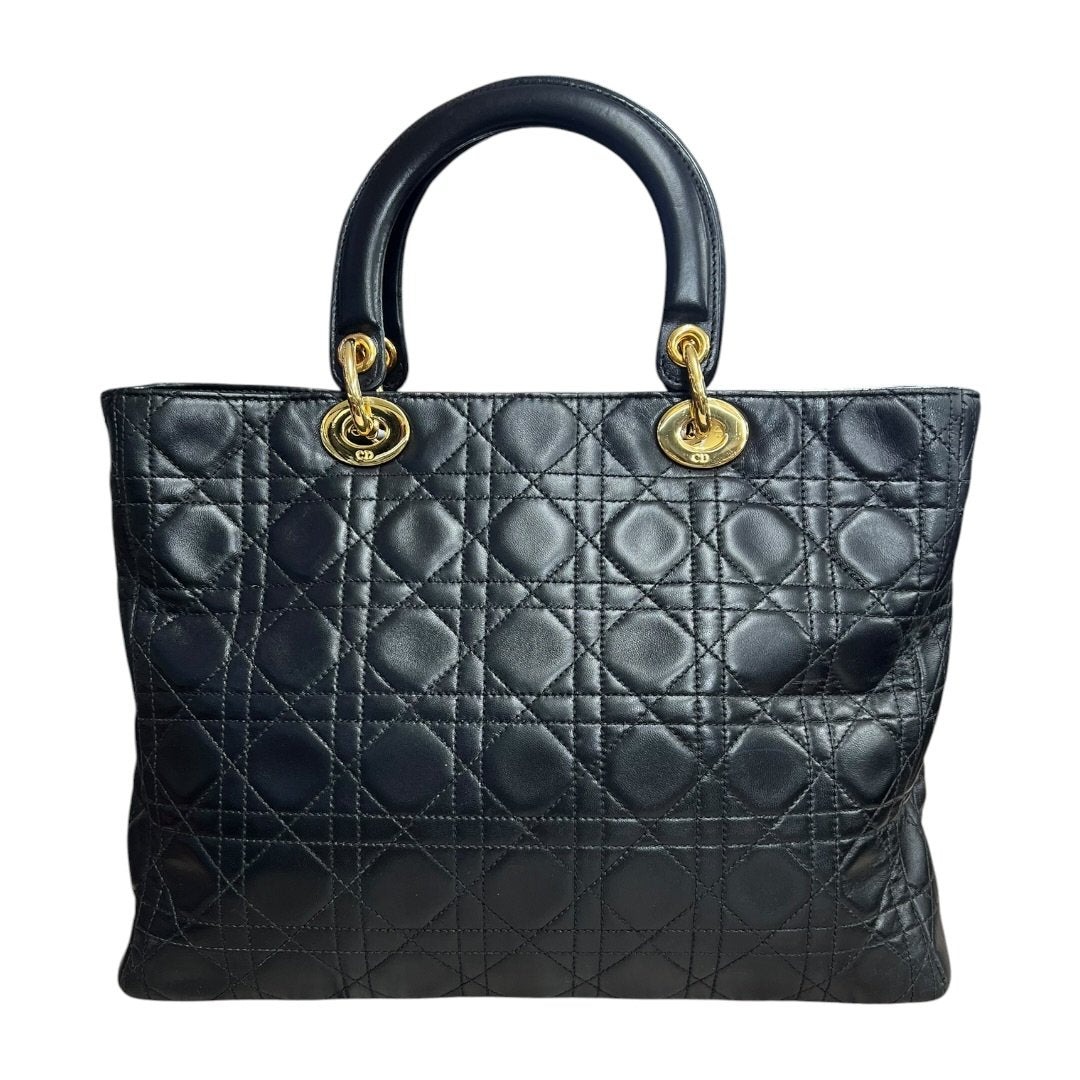 DIOR Leather Lady Dior Handbag Black Gold Hardware Ch2227