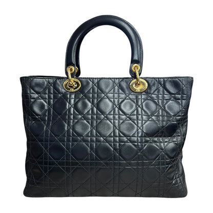 DIOR Leather Lady Dior Handbag Black Gold Hardware Ch2227