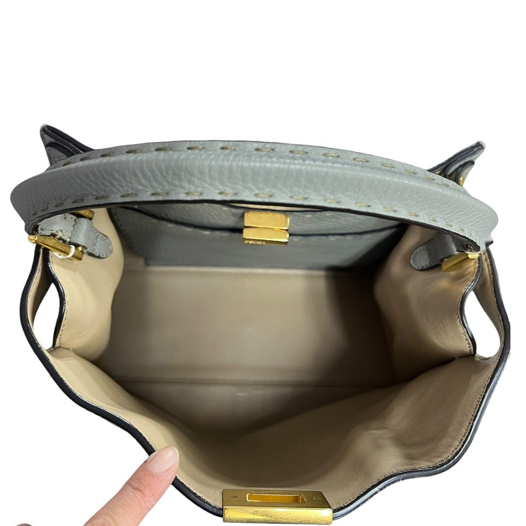FENDI Grained Leather Peekaboo Essentially Handbag Gray Gold Hardware FE397