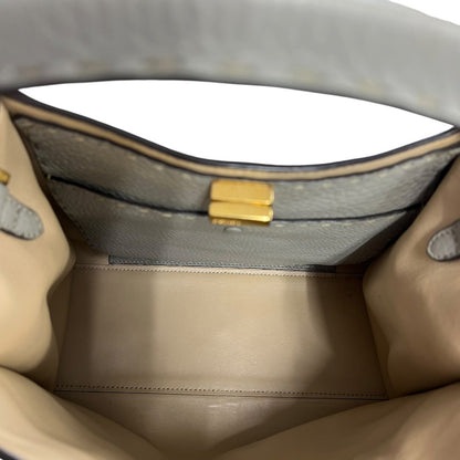 FENDI Grained Leather Peekaboo Essentially Handbag Gray Gold Hardware FE397