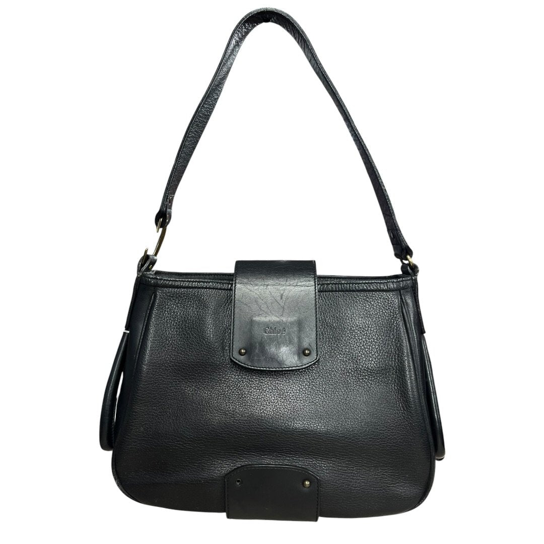 CHLOÉ Grained Leather Shoulder Bag Black Gold Hardware ch2229