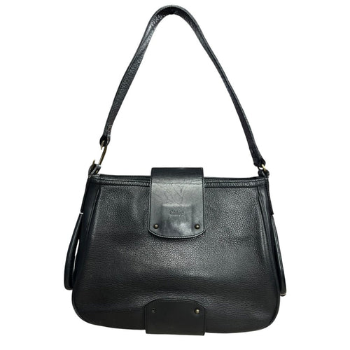 CHLOÉ Grained Leather Shoulder Bag Black Gold Hardware ch2229