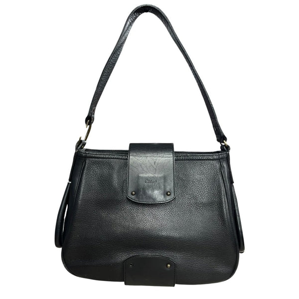 CHLOE Grained Leather Shoulder Bag Black Gold Hardware ch2229