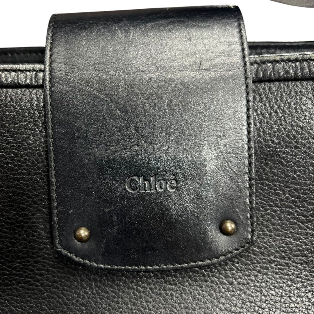 CHLOÉ Grained Leather Shoulder Bag Black Gold Hardware ch2229