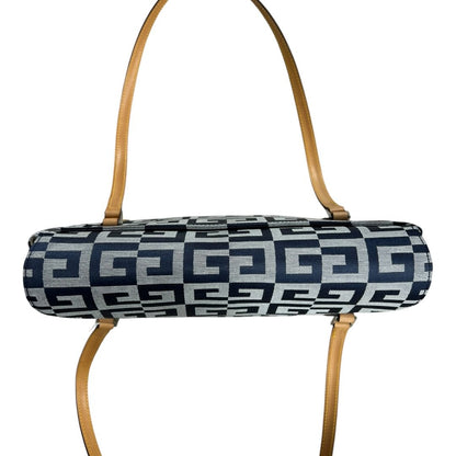 GIVENCHY Jacquard Canvas Shoulder Bag Dark Blue, Light Grey, Tan Silver Hardware GI43