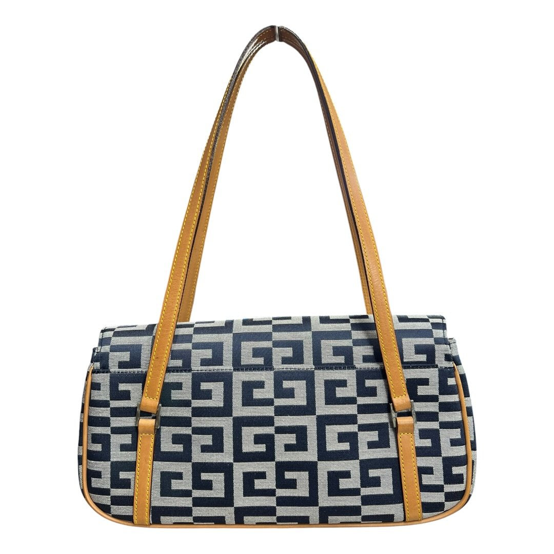 GIVENCHY Jacquard Canvas Shoulder Bag Dark Blue, Light Grey, Tan Silver Hardware GI43