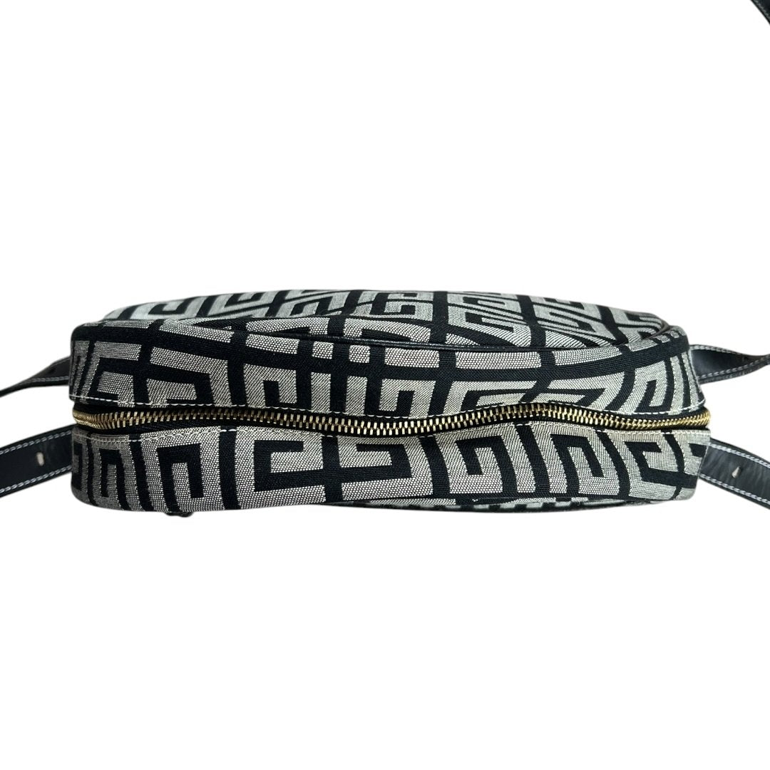 GIVENCHY 4G Monogram, Leather 4G Monogram Round Crossbody Bag Crossbody Bag Black, Grey Gold Hardware GI44