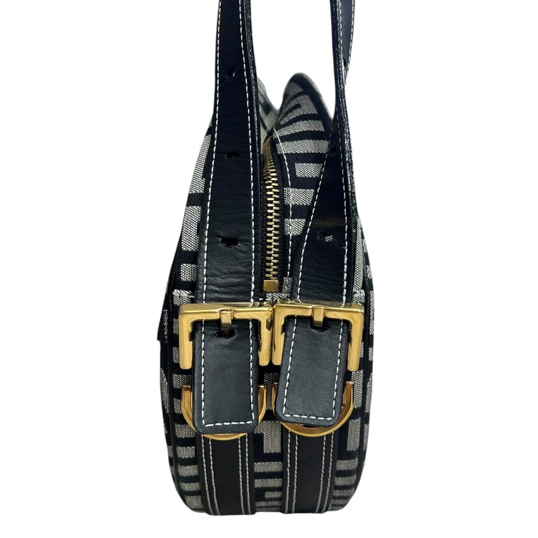 GIVENCHY 4G Monogram, Leather 4G Monogram Round Crossbody Bag Crossbody Bag Black, Grey Gold Hardware GI44