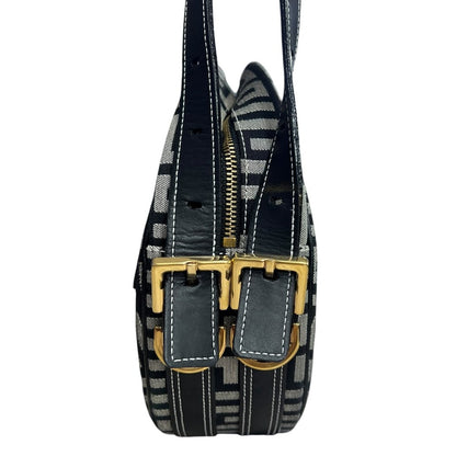 GIVENCHY 4G Monogram, Leather 4G Monogram Round Crossbody Bag Crossbody Bag Black, Grey Gold Hardware GI44