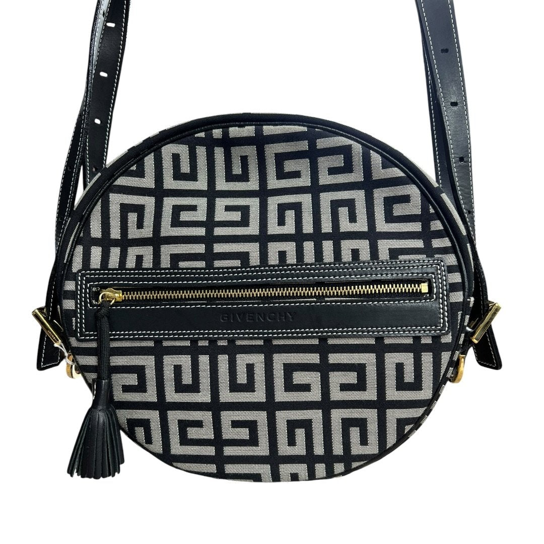 GIVENCHY 4G Monogram, Leather 4G Monogram Round Crossbody Bag Crossbody Bag Black, Grey Gold Hardware GI44