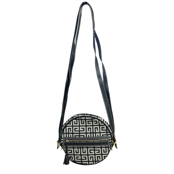 GIVENCHY 4G Monogram, Leather 4G Monogram Round Crossbody Bag Crossbody Bag Black, Grey Gold Hardware GI44