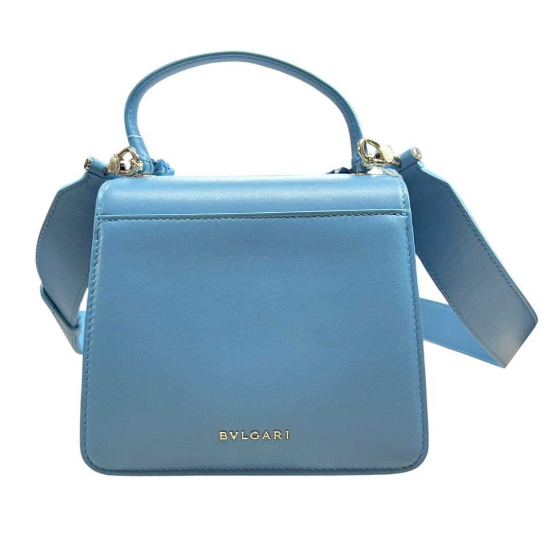 BVLGARI Calfskin Serpenti Forever Top Handle Bag Shoulder Bag Sky Blue Gold-tone Hardware BV65