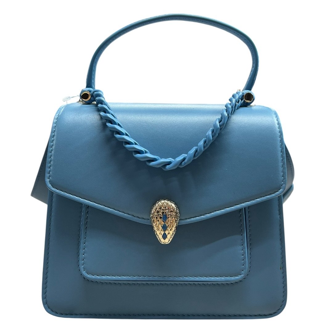 BVLGARI Calfskin Serpenti Forever Top Handle Bag Shoulder Bag Sky Blue Gold-tone Hardware BV65