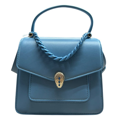BVLGARI Calfskin Serpenti Forever Top Handle Bag Shoulder Bag Sky Blue Gold-tone Hardware BV65