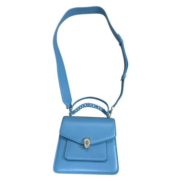 BVLGARI Calfskin Serpenti Forever Top Handle Bag Shoulder Bag Sky Blue Gold-tone Hardware BV65