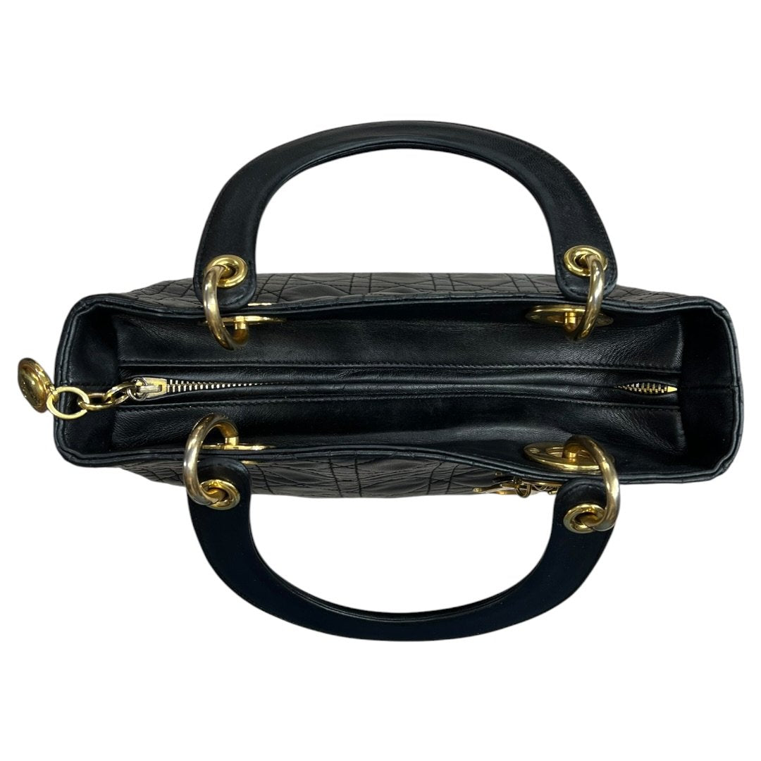 DIOR Lambskin Lady Dior Handbag Black Gold Hardware Ch2240