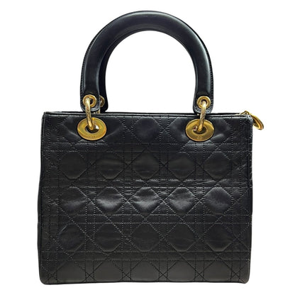 DIOR Lambskin Lady Dior Handbag Black Gold Hardware Ch2240