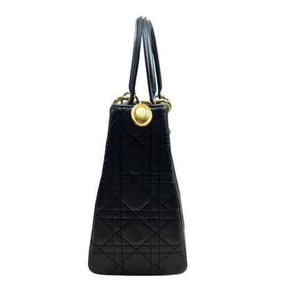 DIOR Lambskin Lady Dior Handbag Black Gold Hardware Ch2240