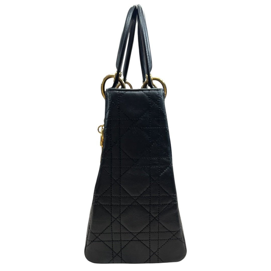 DIOR Lambskin Lady Dior Handbag Black Gold Hardware Ch2240
