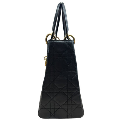 DIOR Lambskin Lady Dior Handbag Black Gold Hardware Ch2240