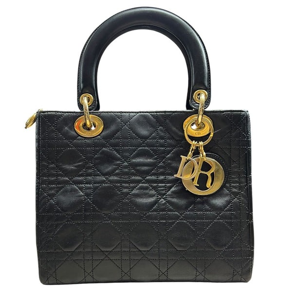DIOR Lambskin Lady Dior Handbag Black Gold Hardware Ch2240