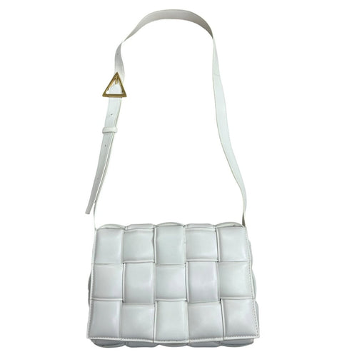 BOTTEGA  VENETA Leather Padded Crossbody Bag Shoulder Bag White Gold Hardware Bo34