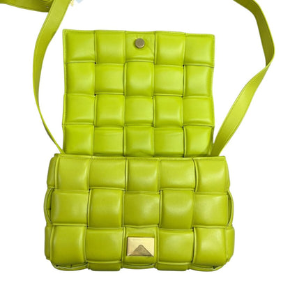 BOTTEGA VENETA Lambskin Padded Cassette Shoulder Bag Lime Green Gold Hardware Bo35