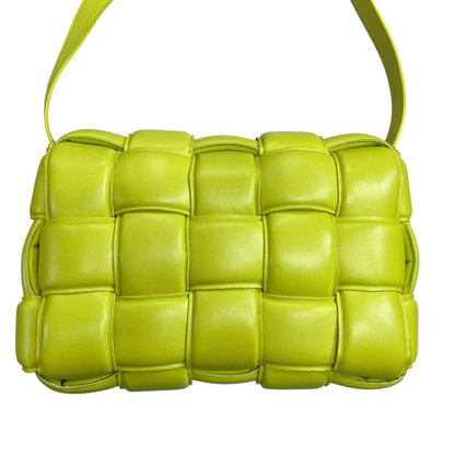 BOTTEGA VENETA Lambskin Padded Cassette Shoulder Bag Lime Green Gold Hardware Bo35