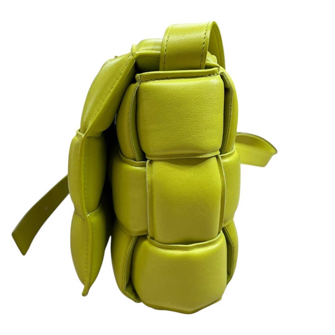 BOTTEGA VENETA Lambskin Padded Cassette Shoulder Bag Lime Green Gold Hardware Bo35