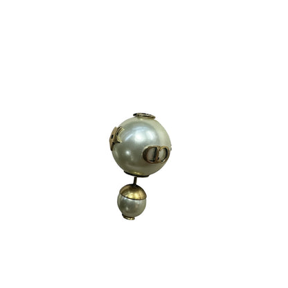 CHRISTIAN DIOR Faux Pearl Tribales Earrings White Gold Hardware NJ110