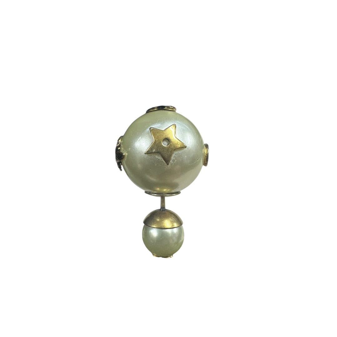 CHRISTIAN DIOR Faux Pearl Tribales Earrings White Gold Hardware NJ110